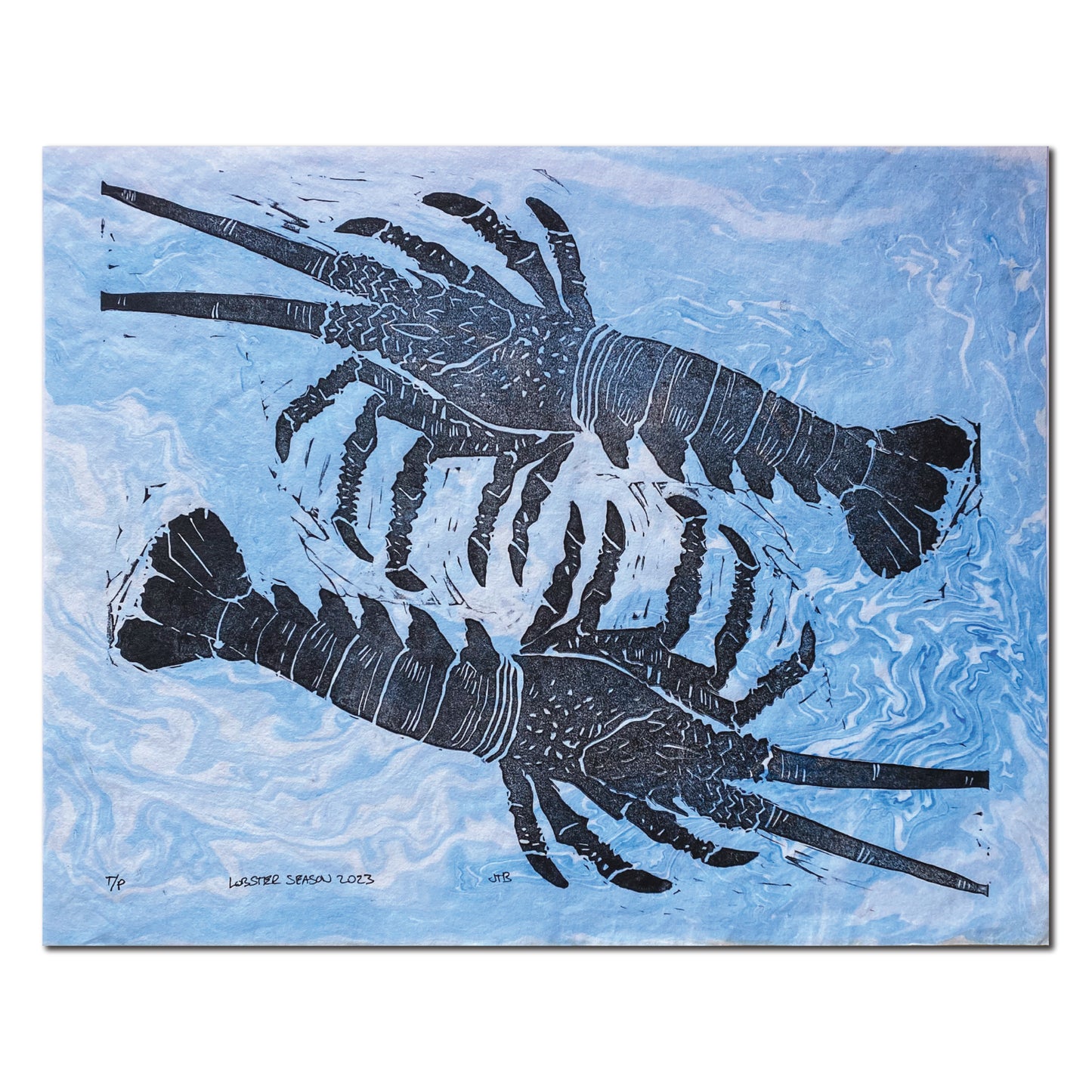 Original Linocut Print "Lobster Season 2023" Dueling Lobster - Test Print