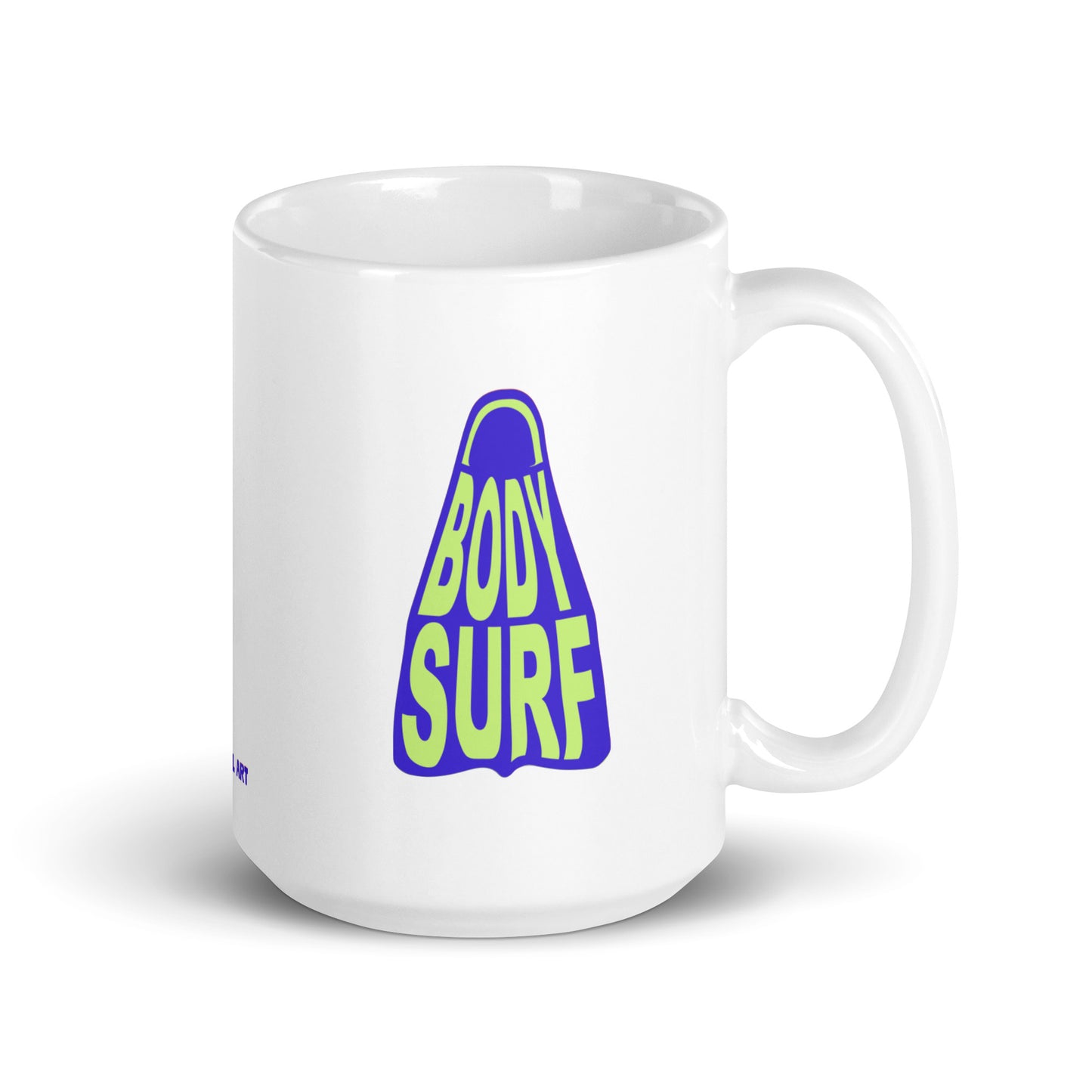 Bodysurf Fin White Glossy Mug: Catch Waves with Every Sip (Original Design)